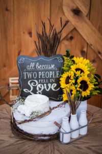 A table display with sunflowers