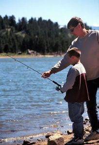 A father and son go fishing