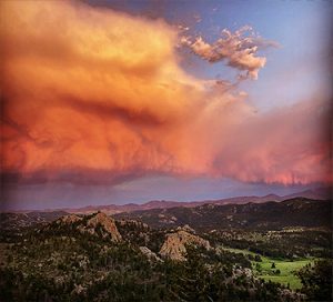 A sunset over the mountains