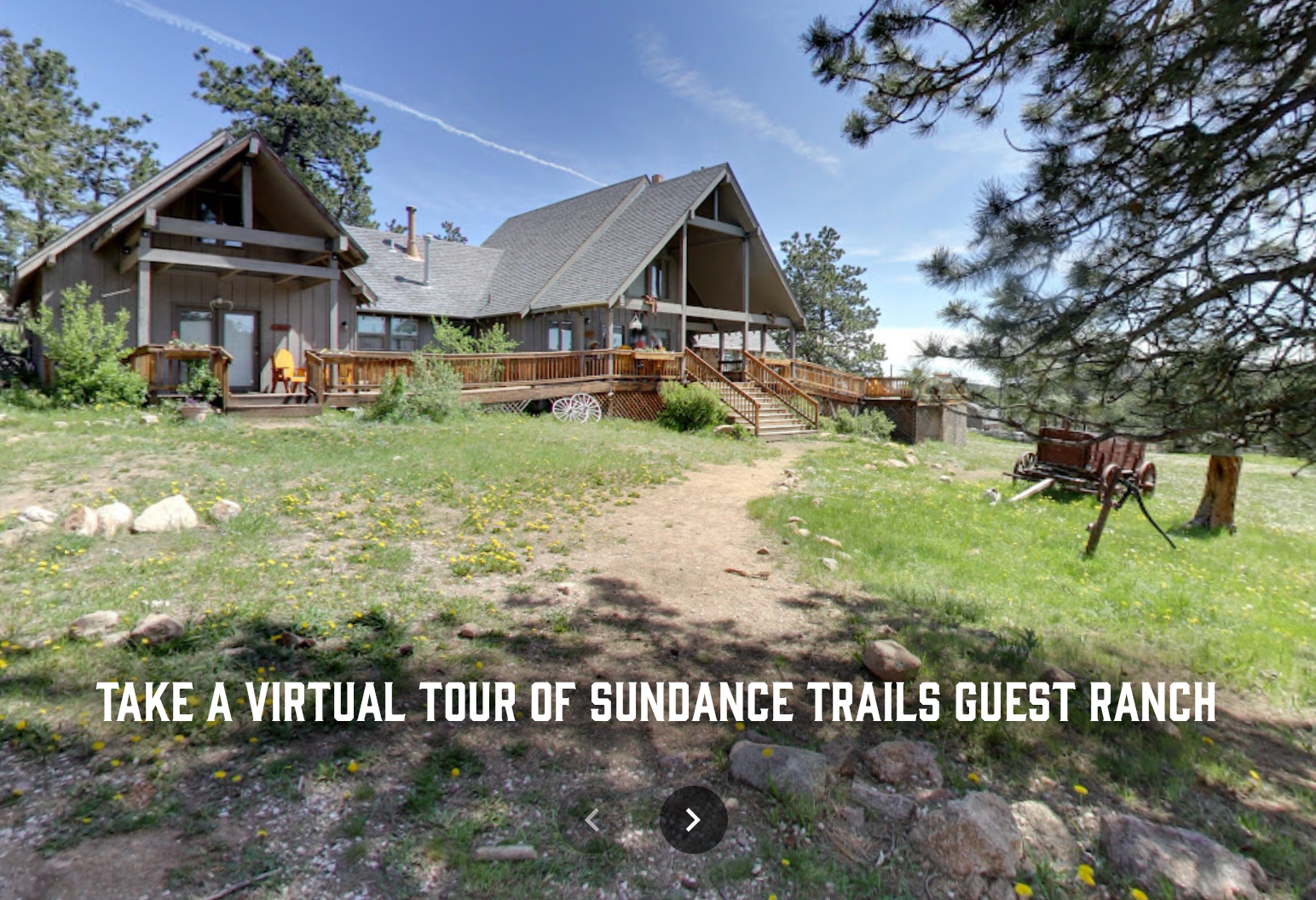 Screenshot of the virtual tour showcasing accommodations at Sundance Trail, a Colorado guest ranch.